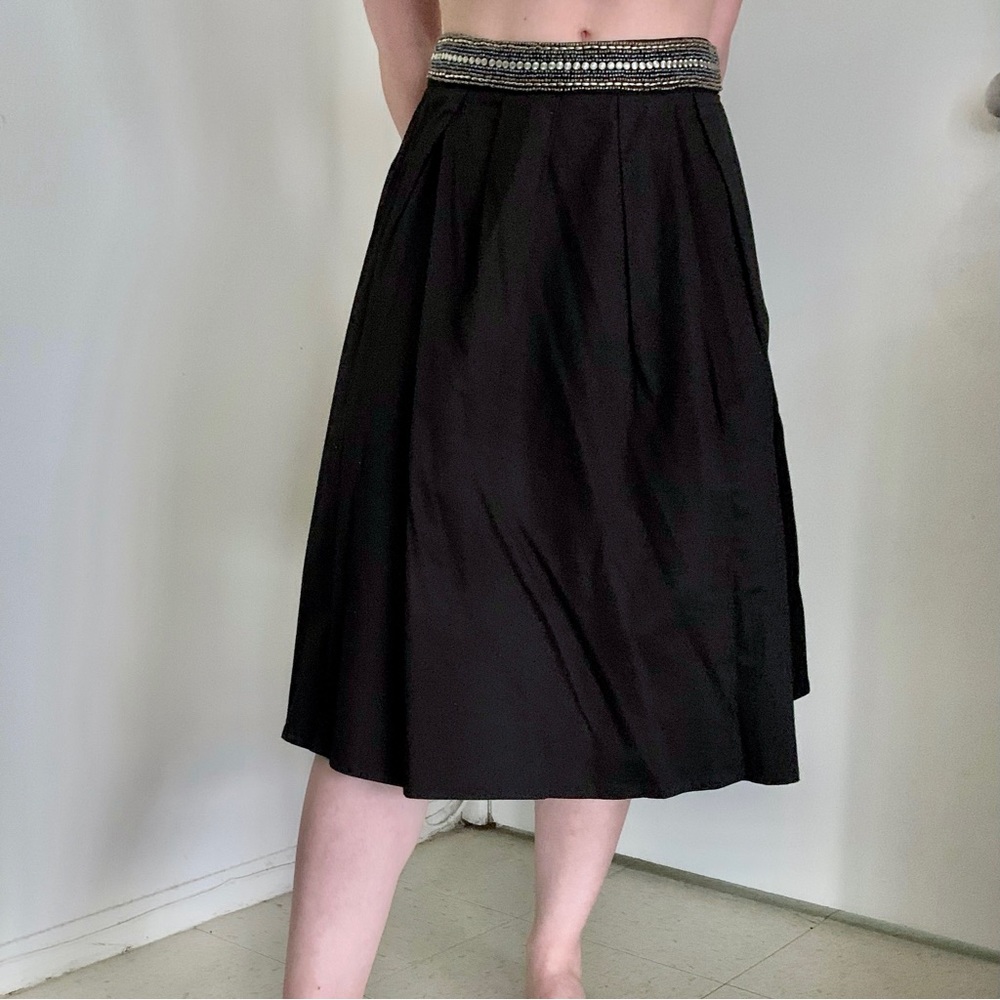 Francesca’s Black A-Line Midi Skirt Beaded Waistband Whimsigoth Minimalist Chic